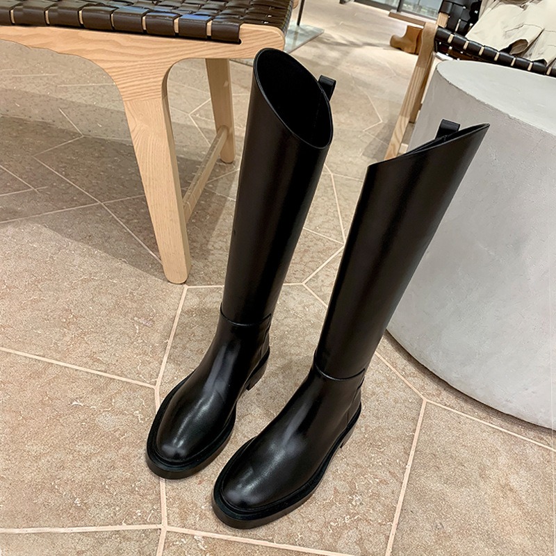 Women'S Fashion Knee High Boots - Black 3CM Irregular Bevel Mouth Knight