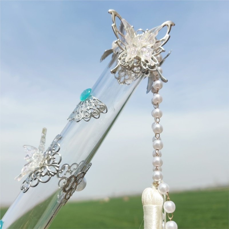 Women Fashion Photoshoot - Transparent Handheld Butterfly Flute Prop with