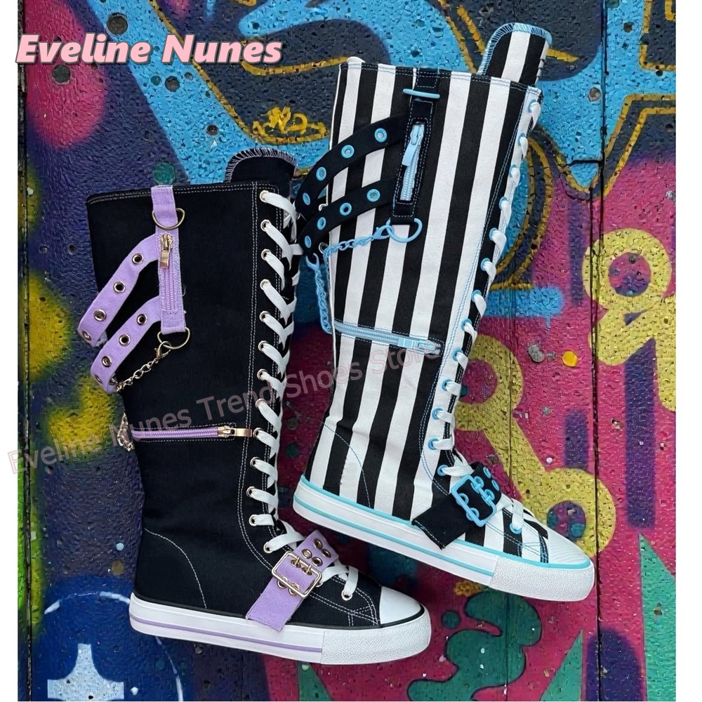 Y2K Gothic Striped Canvas Boot - Women'S Fashion Jewellery review and price