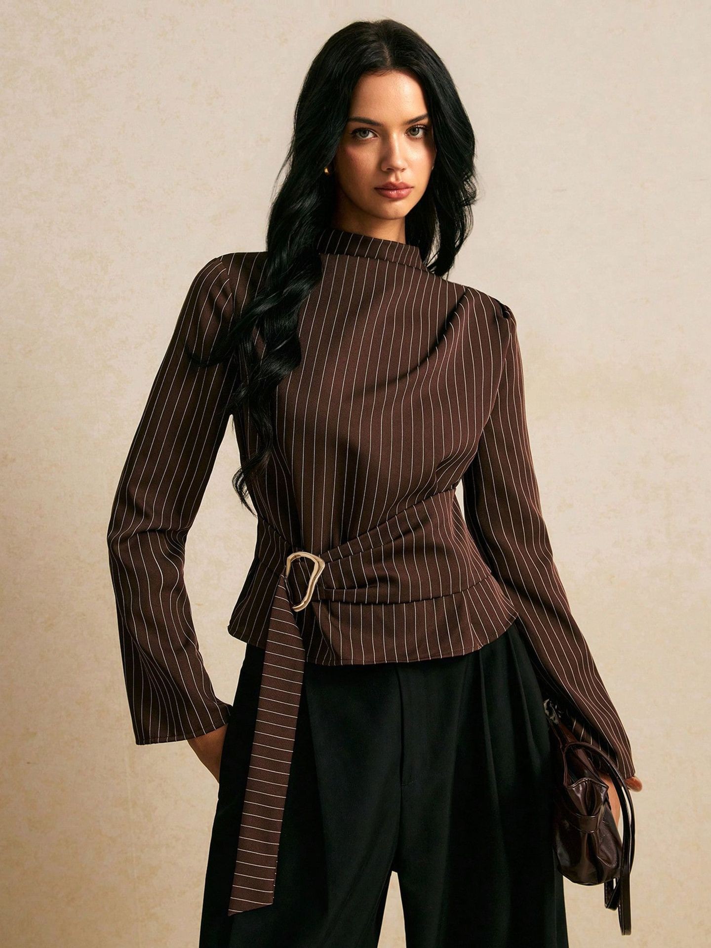 Tie Bell Sleeve Top Fitted Wai - Women Fashion Necktie review and price