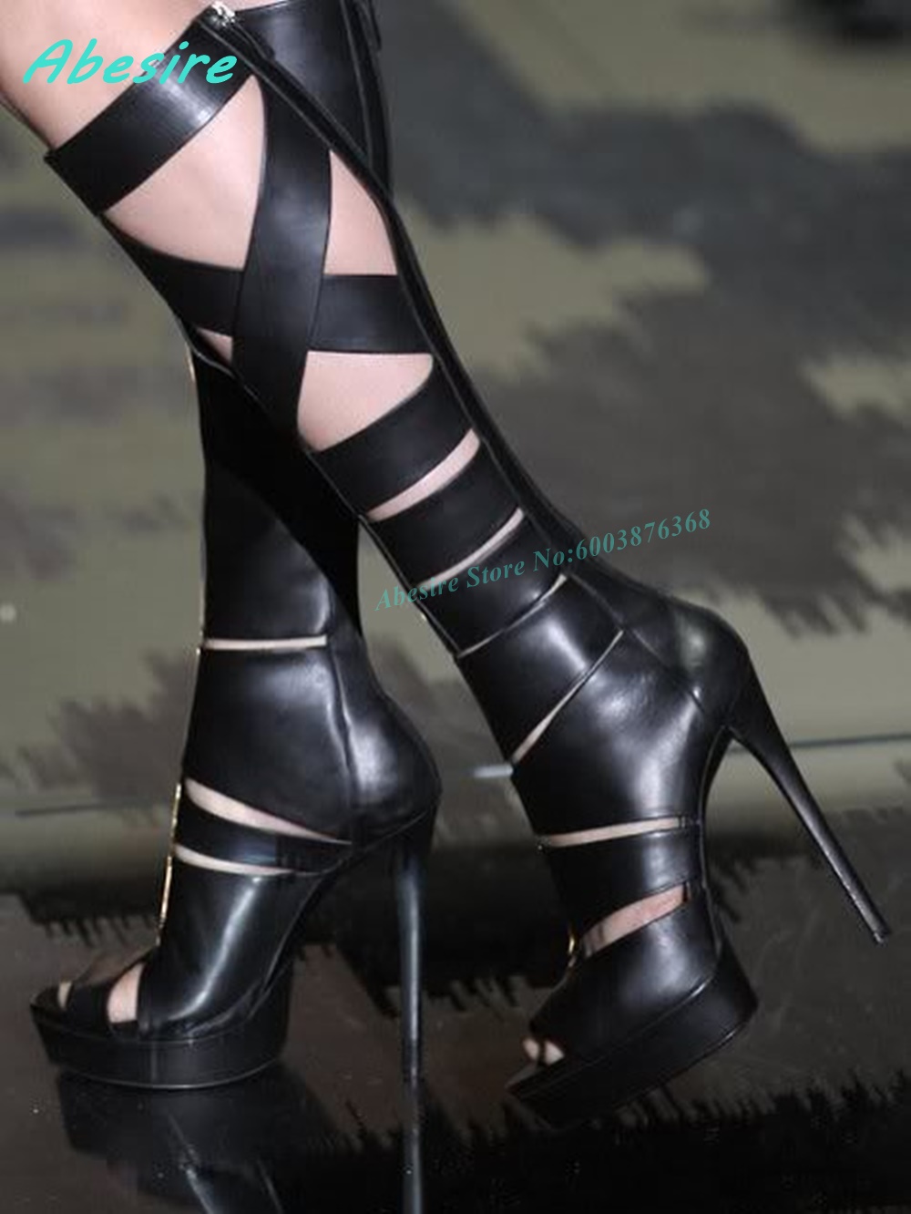Cross Tied Hollow Out Leather  - Women'S Fashion Knee High Boots review and price