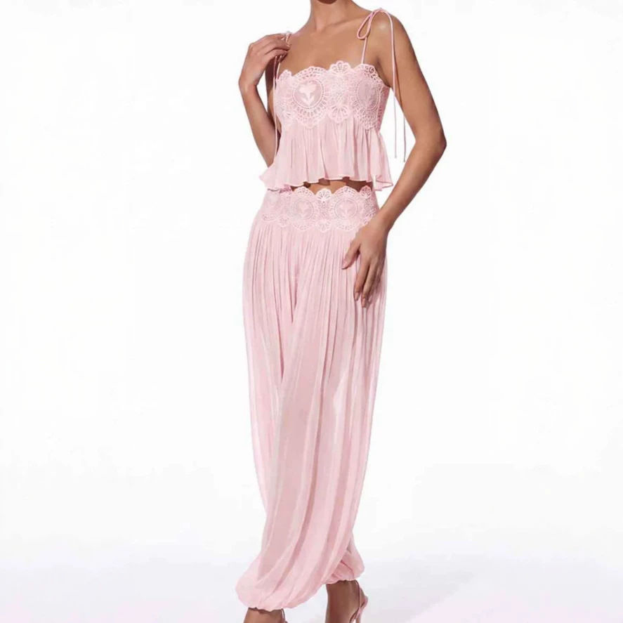 Women Long Pant Set Square Nec - Lace Trim Cami review and price